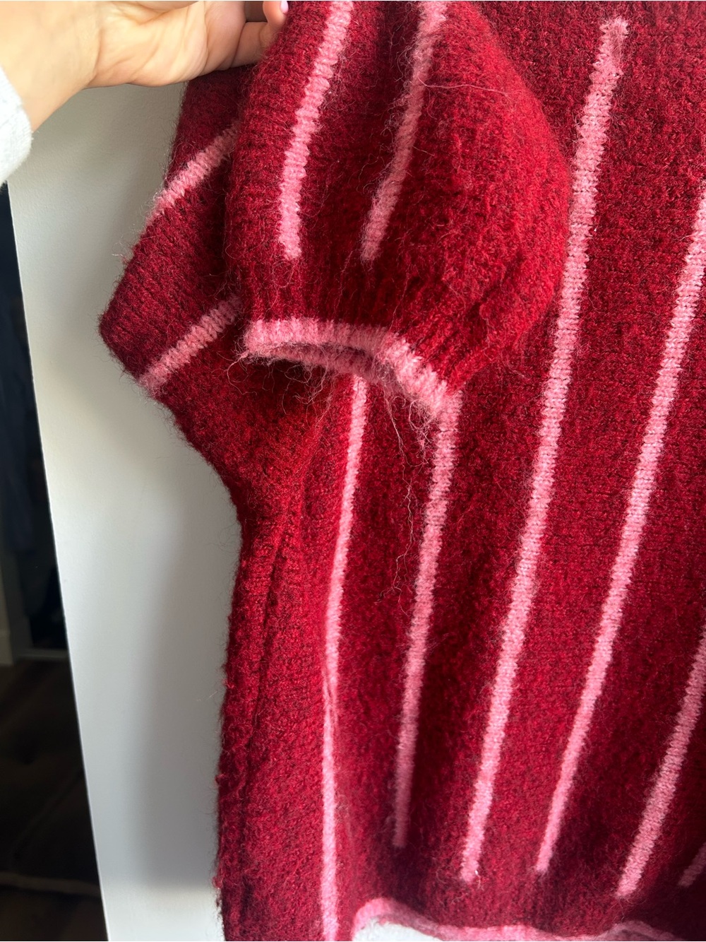 Simon’s Women's Red and Pink Striped Button-Front Sweater - Picture 5 of 6